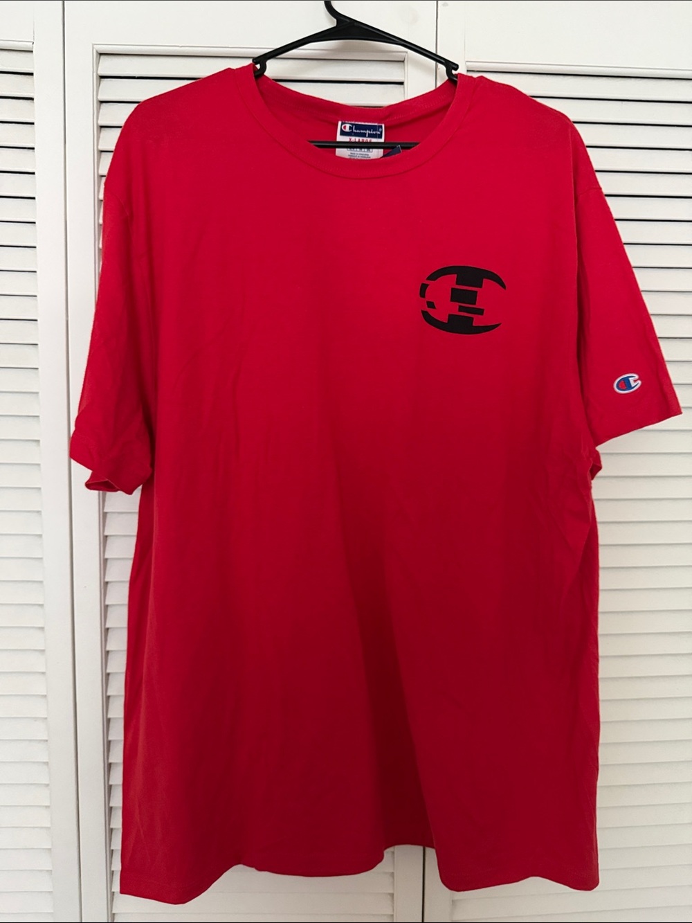 Champion Red Short-Sleeve Crewneck with Black Logo